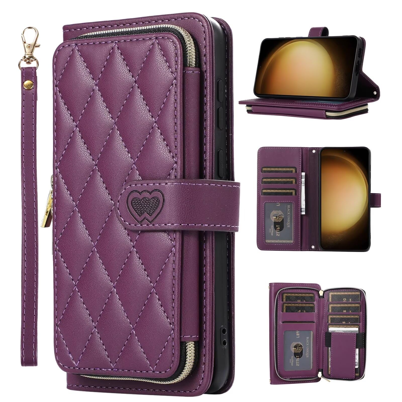 Rnrieyta Miagon Case for Samsung Galaxy A35 5G,Zipper Purse Wallet Cover with Wristlet Wrist Strap Fold PU Leather Stand Credit Card Holders Folio Case