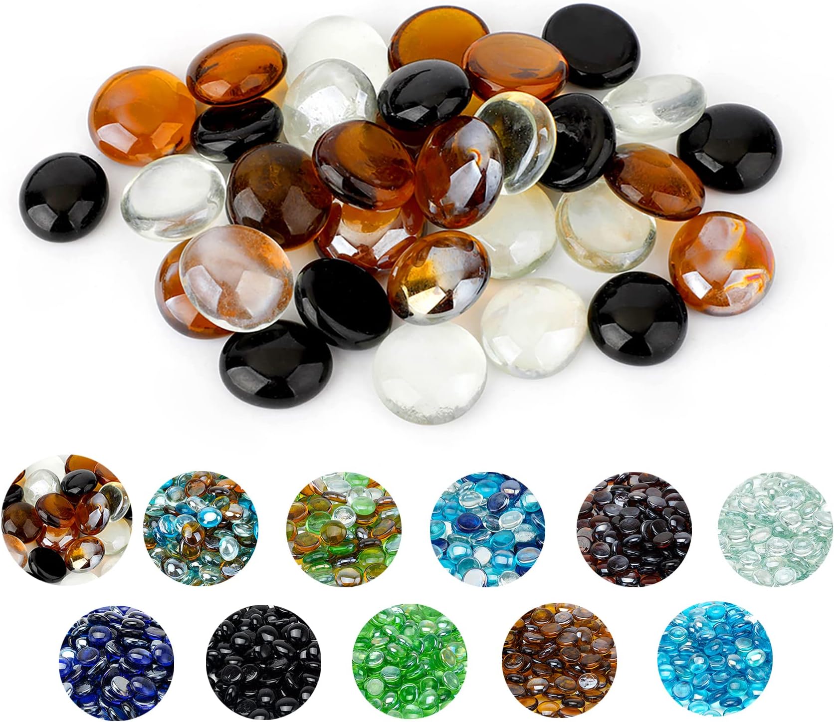 - Skyflame 10-Pound Blended Fire Glass Beads for Fire Pit Fireplace Landscaping, 1/2-Inch Onyx Black, Crystal Ice, Caramel Luster