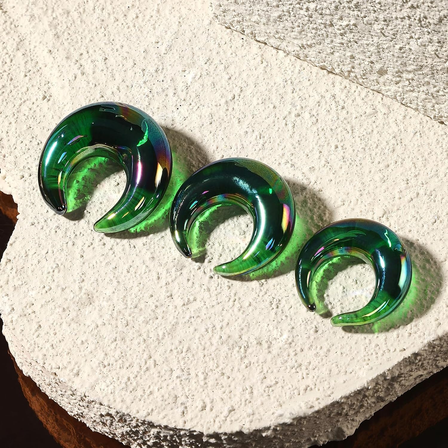 2PCS Ear Tapers Glass Luminous Crescent Ear Gauges Ear Plugs Horseshoes C Shape Ear Expander with O-Rings Buffalo Ear Tapers Tunnels Piercing Jewelry for Men Women 2G-1/2 inch