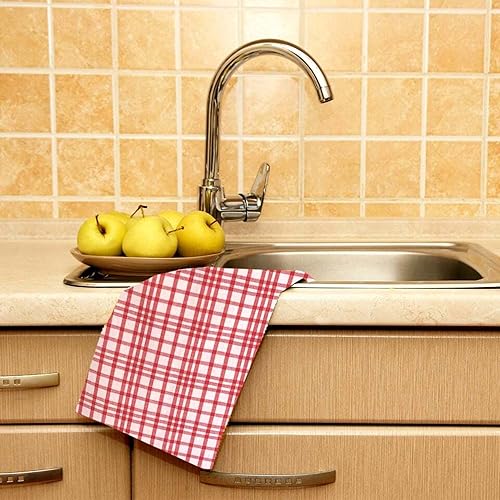 Miniatura 6 de Juego de 3 paños de cocina de algodón, 18 x 26 pulgadas, de gran tamaño, absorbentes para cocinar a diario, secar a mano y hornear, a rayas rojas y