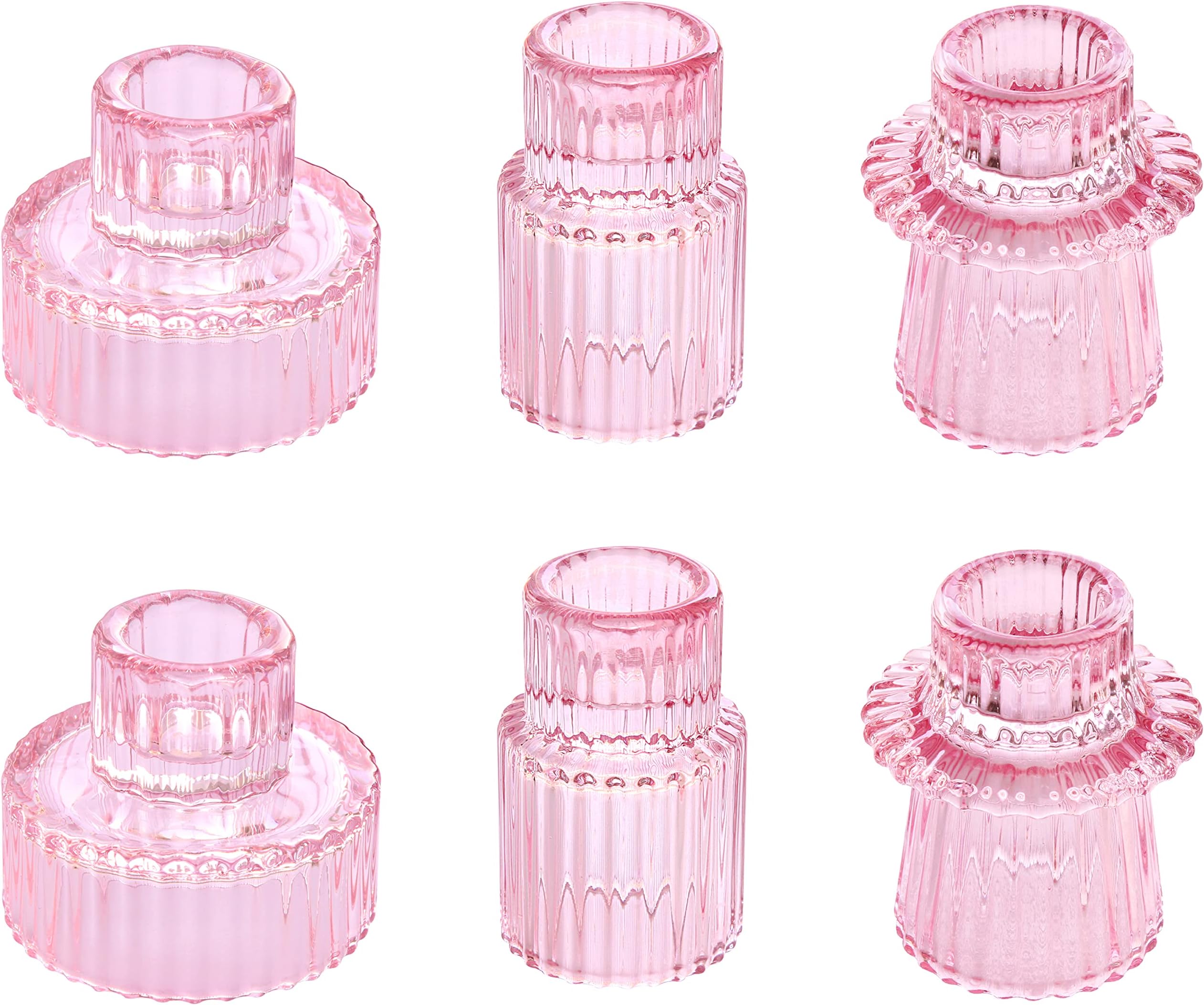 Taper Glass Candlestick Holders Tealight Candle Holders for Table Centerpieces, Wedding Decor and Dinner Party (6 Pcs, Pink)