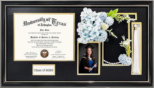 Miniatura 8 de GraduationMall Marco de diploma negro de 11 x 17 pulgadas con soporte de borla para documentos de certificado de 8.5 x 11, vidrio real, paspartú