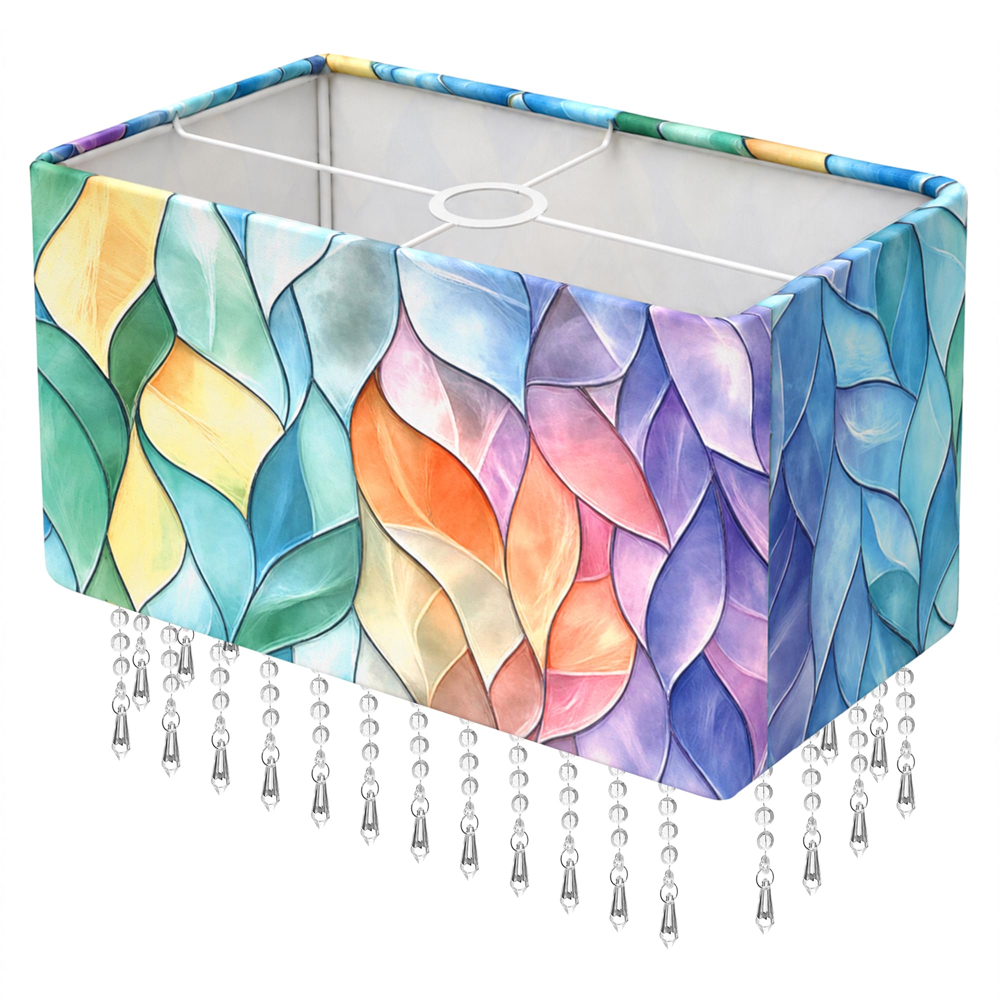 Rectangular Light Shade with Acrylic Droplet, Colorful Leaf, L
