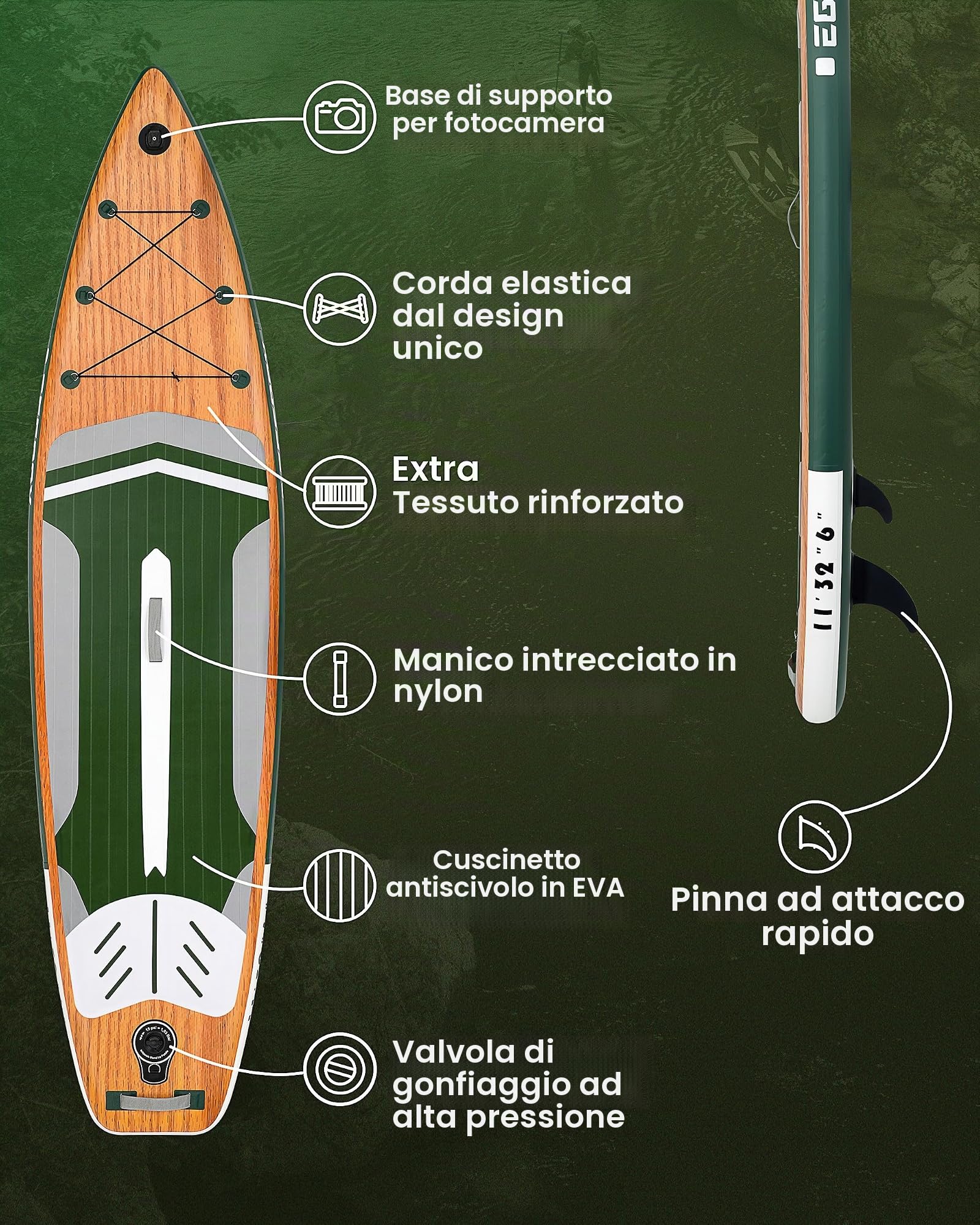 Tavola da surf gonfiabile SUP completa Paddleboard accessori pagaia regolabile, pompa, zaino da viaggio, guinzaglio, borsa impermeabile, tavola per adulti