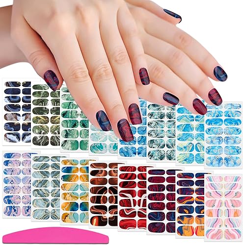 Miniatura 9 de SILPECWEE 16 hojas de tiras de esmalte de uñas para mujer lentejuelas con purpurina estrella luna lámina dorada calcomanías autoadhesivas de esmalte