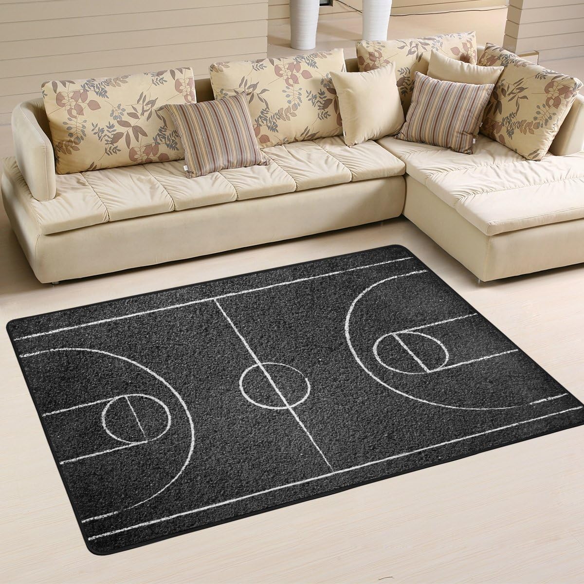LORVIES Street Basketball Court Area Rug Carpet Non-Slip Floor Mat Doormats for Living Room Bedroom 72 x 48 inches