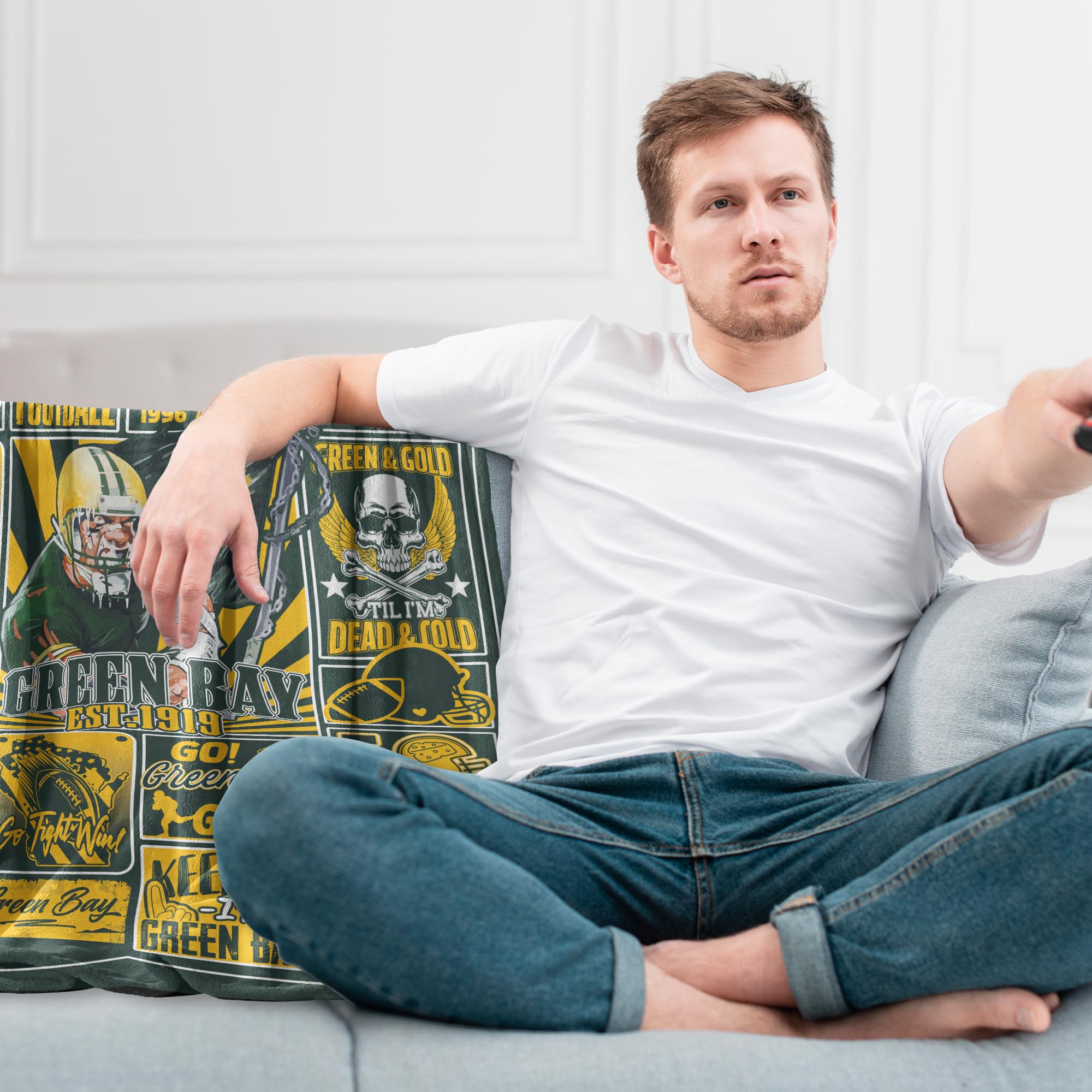 Fußballdecke, Merch für Herren, Fußball-Geschenke für Männer und Frauen, 203,2 x 152,4 cm | Kuschelige Überwurfdecke im Fußball-Stil für Bett, Couch