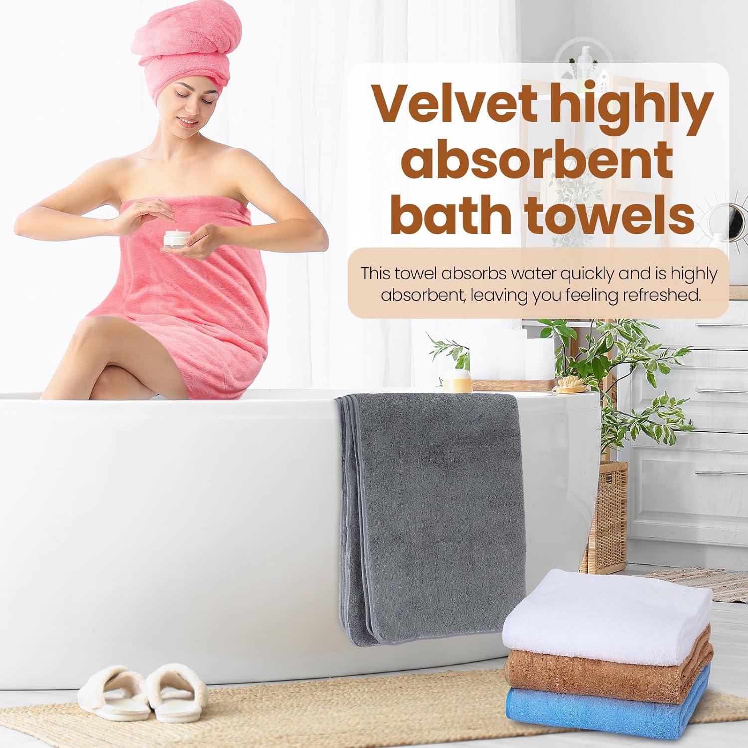 Peryiter 8 Pcs Bath Towel Set 28 x 55 Inches Microfiber Towels Quick Dry Coral Velvet Highly Absorbent Soft Bathroom Shower for Adults and Kids(Multi Colors) - Image 3