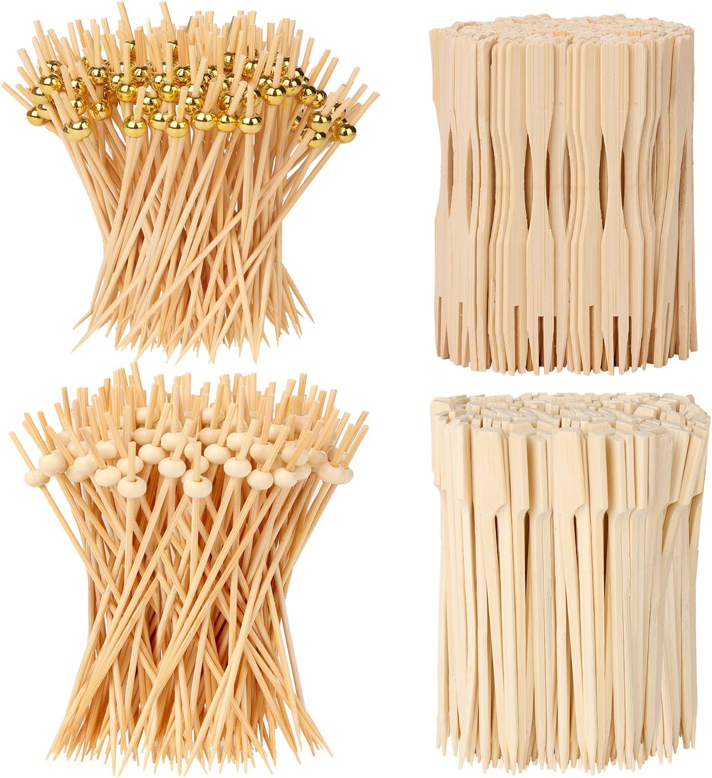 400PCS Cocktail Picks, Sublaga 4.7" Eco-friendly Natural Bamboo Ball Food Picks, Fancy Toothpicks for Appetizers, Drinks Party Fruit, Bamboo Gold Ball Food Sticks Charcuterie Boards Accessories