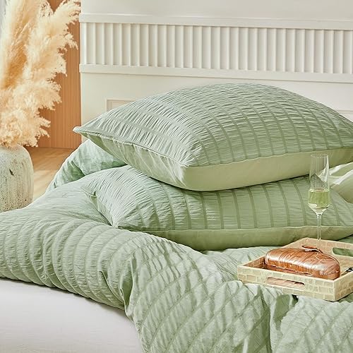 Miniatura 4 de WARMDERN Juego de funda de edredón tamaño King, juego de ropa de cama de microfibra lavada, suave, transpirable, con textura a rayas, con cierre de