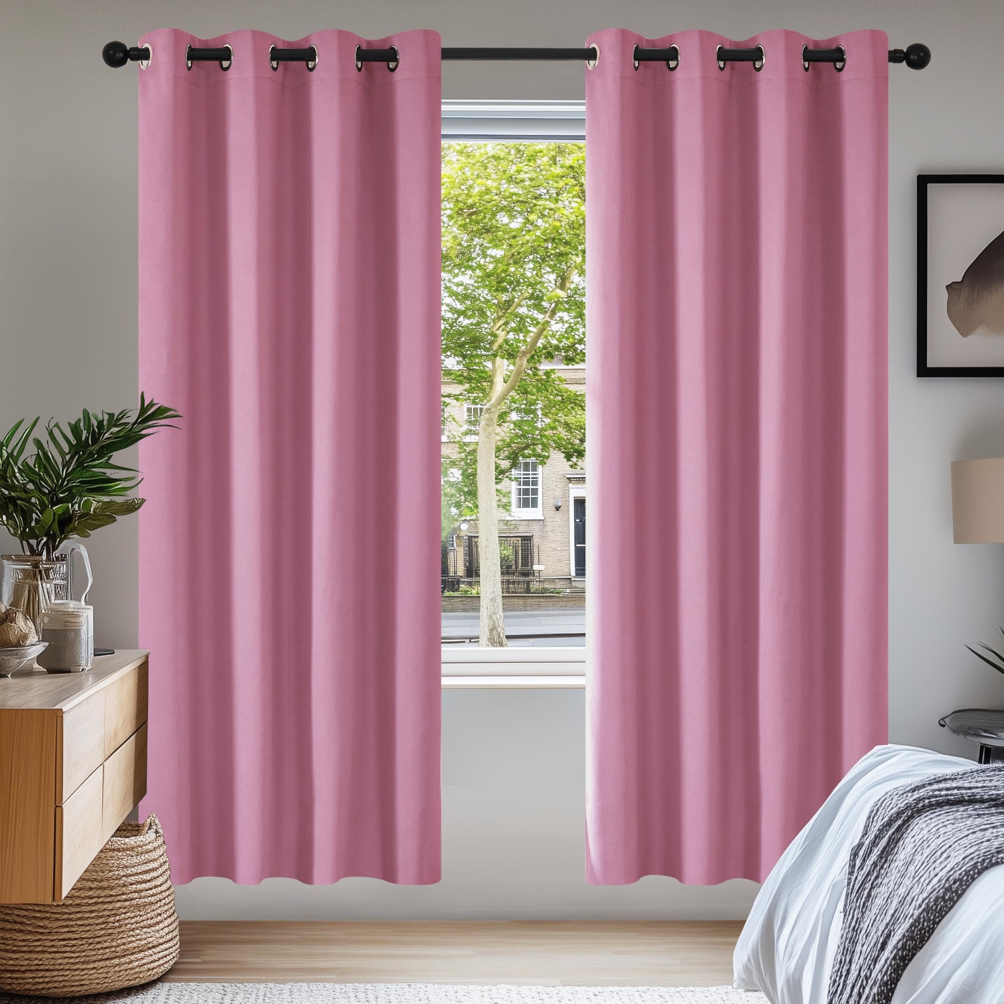 Deconovo Tende per Interni Oscuranti Termiche Isolanti, Tende Camera da Letto Tinta Unita 2 Pezzi, con Occhielli, 140x175 CM (Larghezza x Altezza), Rosa