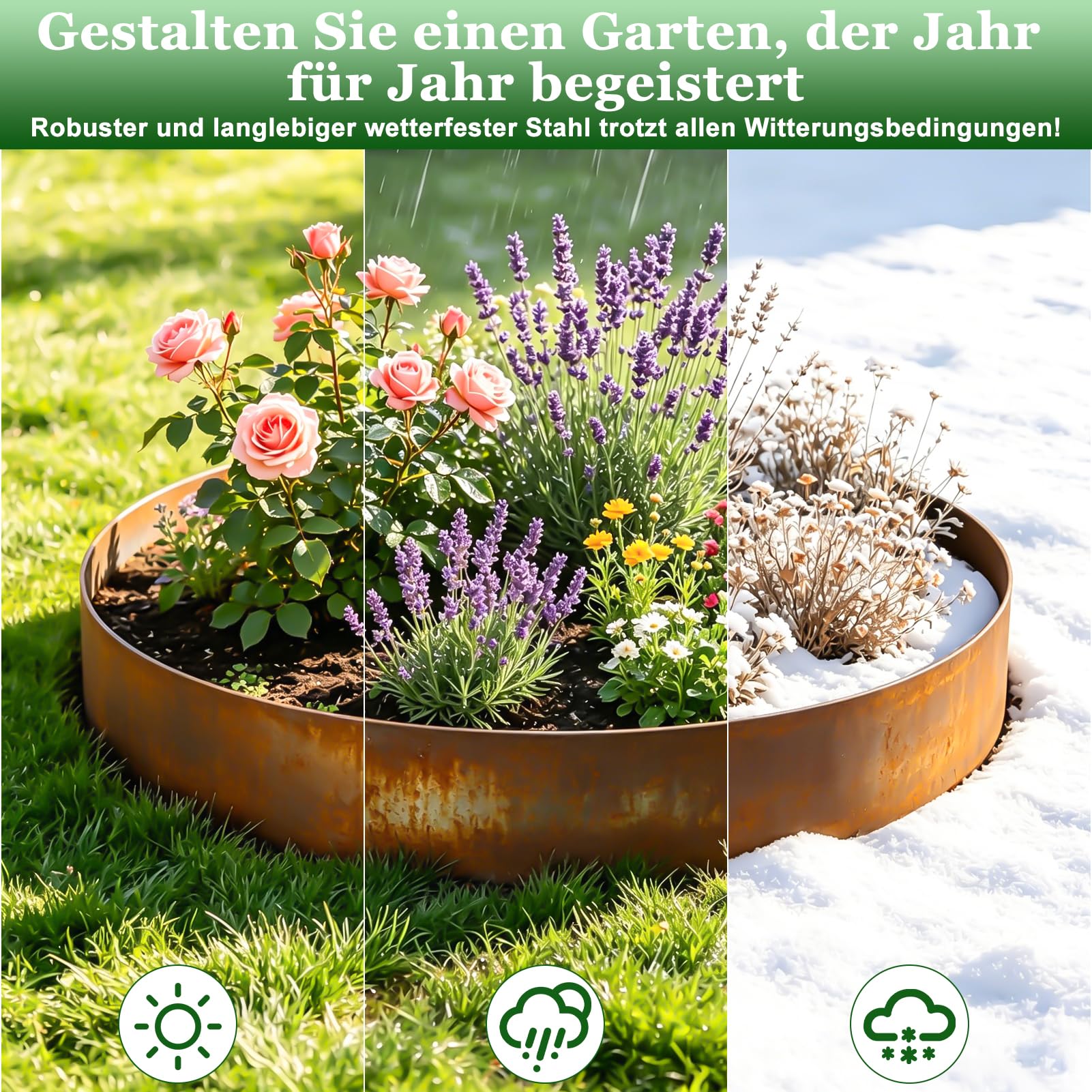 Cortenstahl Rasenkante, Beeteinfassung Metall, 10 m, 15 cm hoch, 0,6 mm