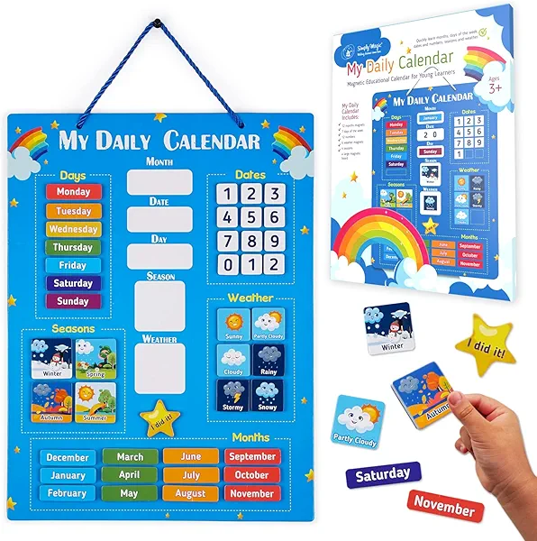 Simply Magic Kids Calendar 2025 - My First Daily Magnetic Calendar for Kids, All About Today Board, Days of The Week Toddler Calendars - Preschool Classroom Calendar for Wall, Circle Time Calendars