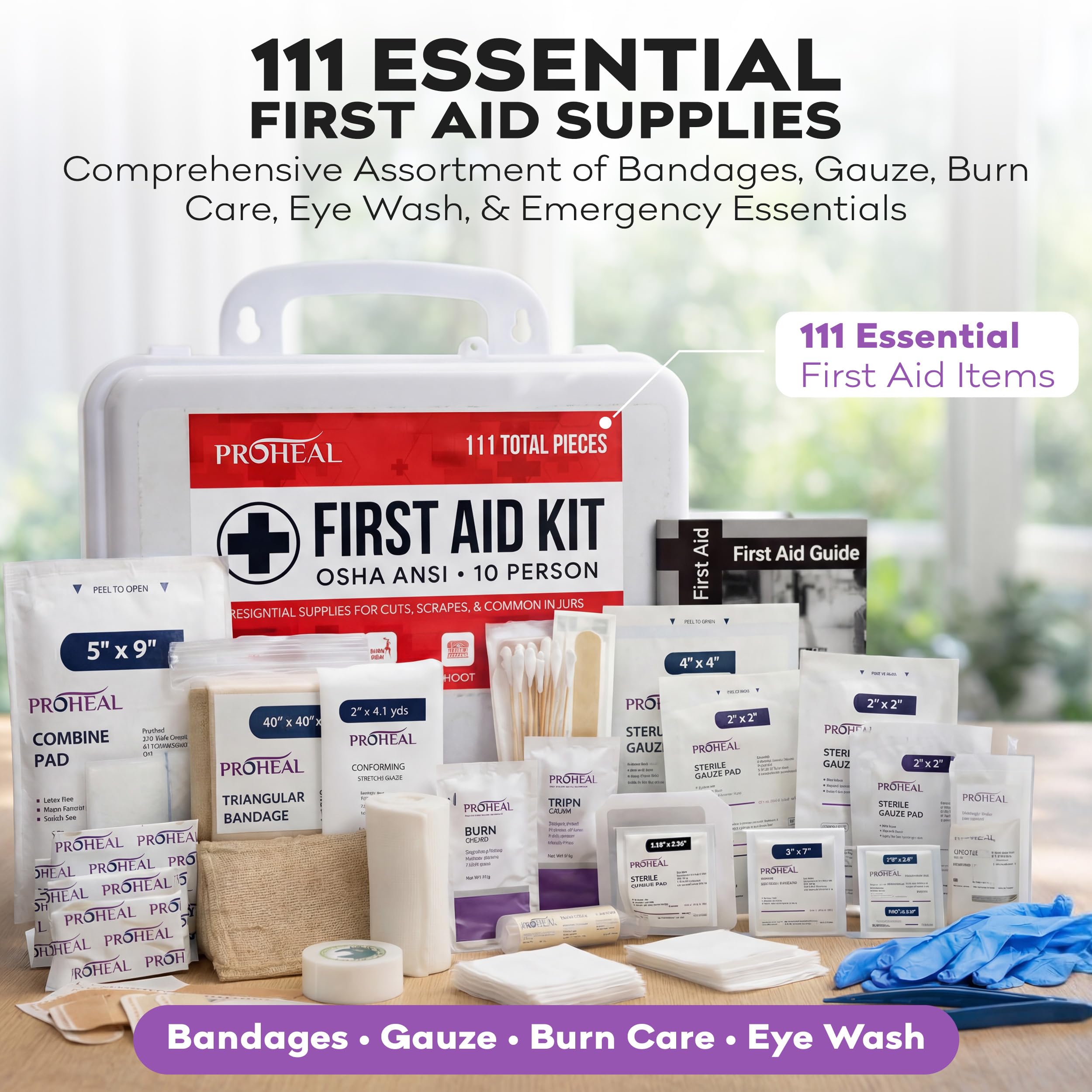 OSHA Compliant First Aid Kit for Car, Home & Business - 10 Person, Type III, ANSI Class A, 111 Pieces Emergency Kit for Office, Truck & Construction Site - Latex Free, Wall Mountable | ProHeal — Amazon image 7