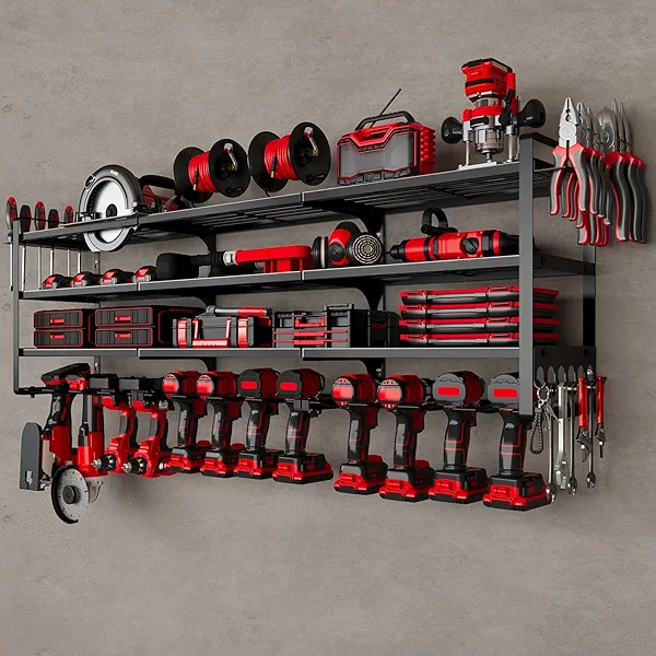 NattyDot 48" Large Power Tools Organizer Wall Mount,12 Drill Holder for Garage, Workshop Heavy Duty Storage Rack