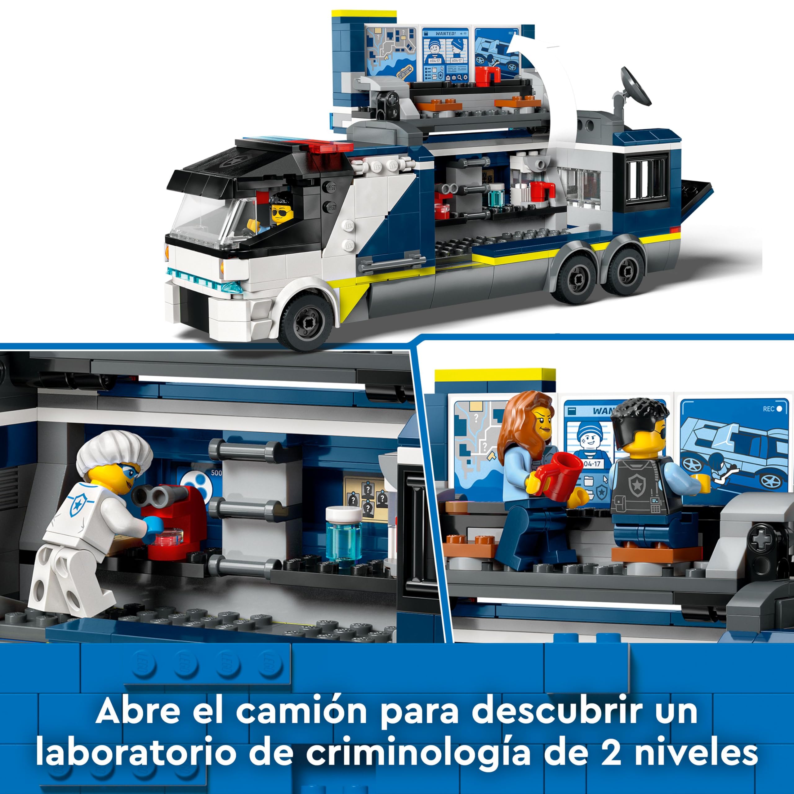 LEGO City Laboratorio de Criminología Móvil de la Policía, Regalo para Niños y Niñas de 7 Años o Más, Quad de Juguete y Minifiguras de Agentes, Científico y Ladrones, Juego de Roles 60418