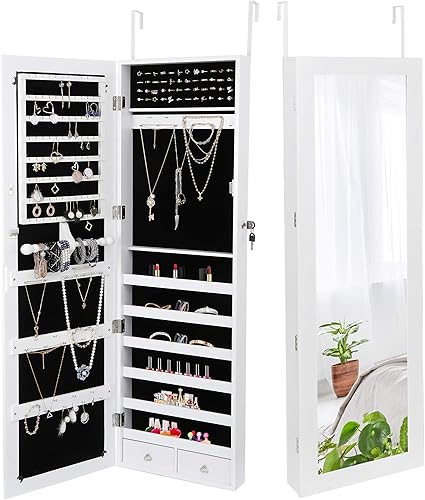 Miniatura 1 de SUPER DEAL Jewelry Armoire - Armario de joyería con cerradura para montaje en paredpuerta con espejo y cajones de longitud completa 145 pulgadas de