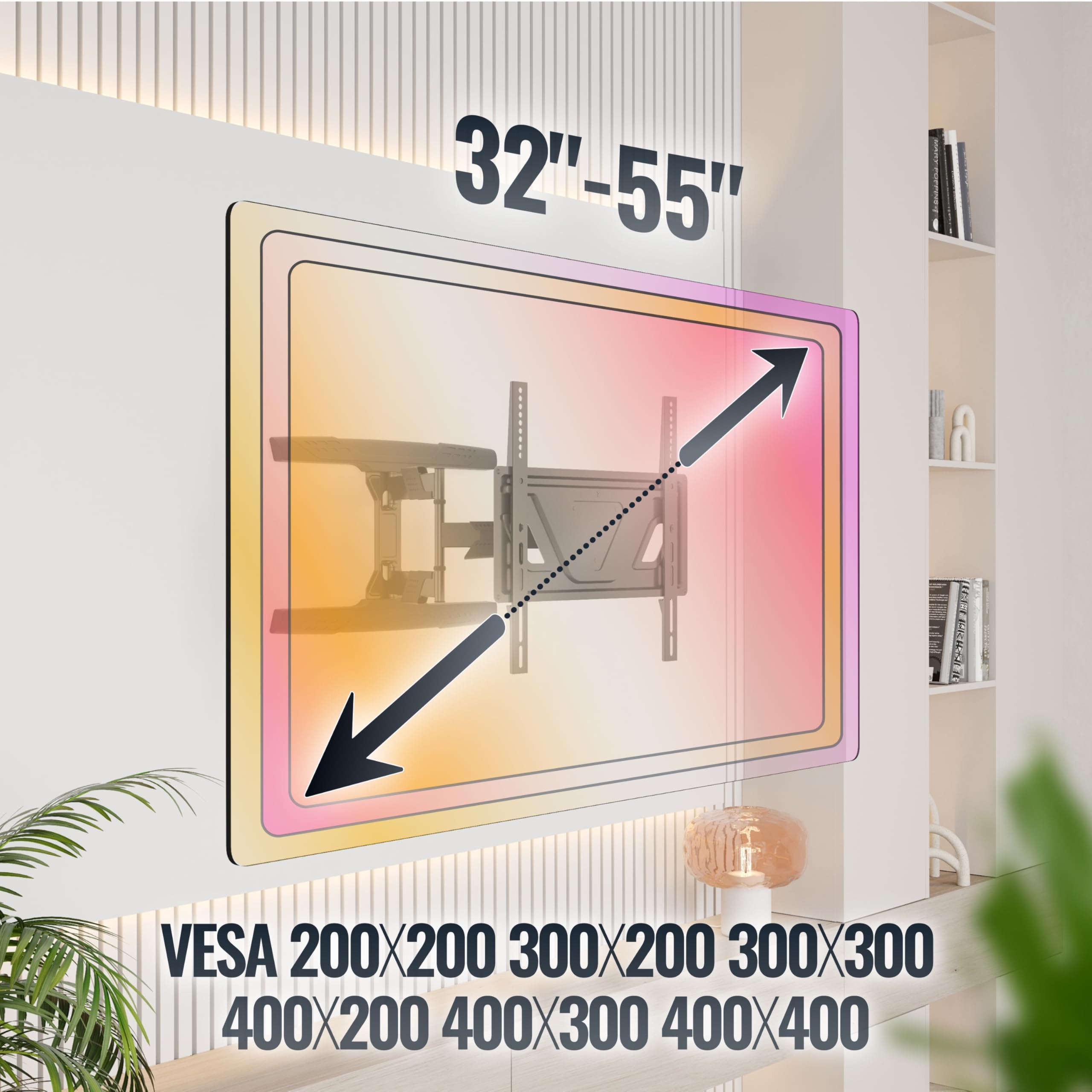 RICOO S5944 Supporto TV da parete Staffa TV 32-55 pollici per 32 42 43 50 55 pollici girevole inclinabile fino a 30 kg max VESA 400x400