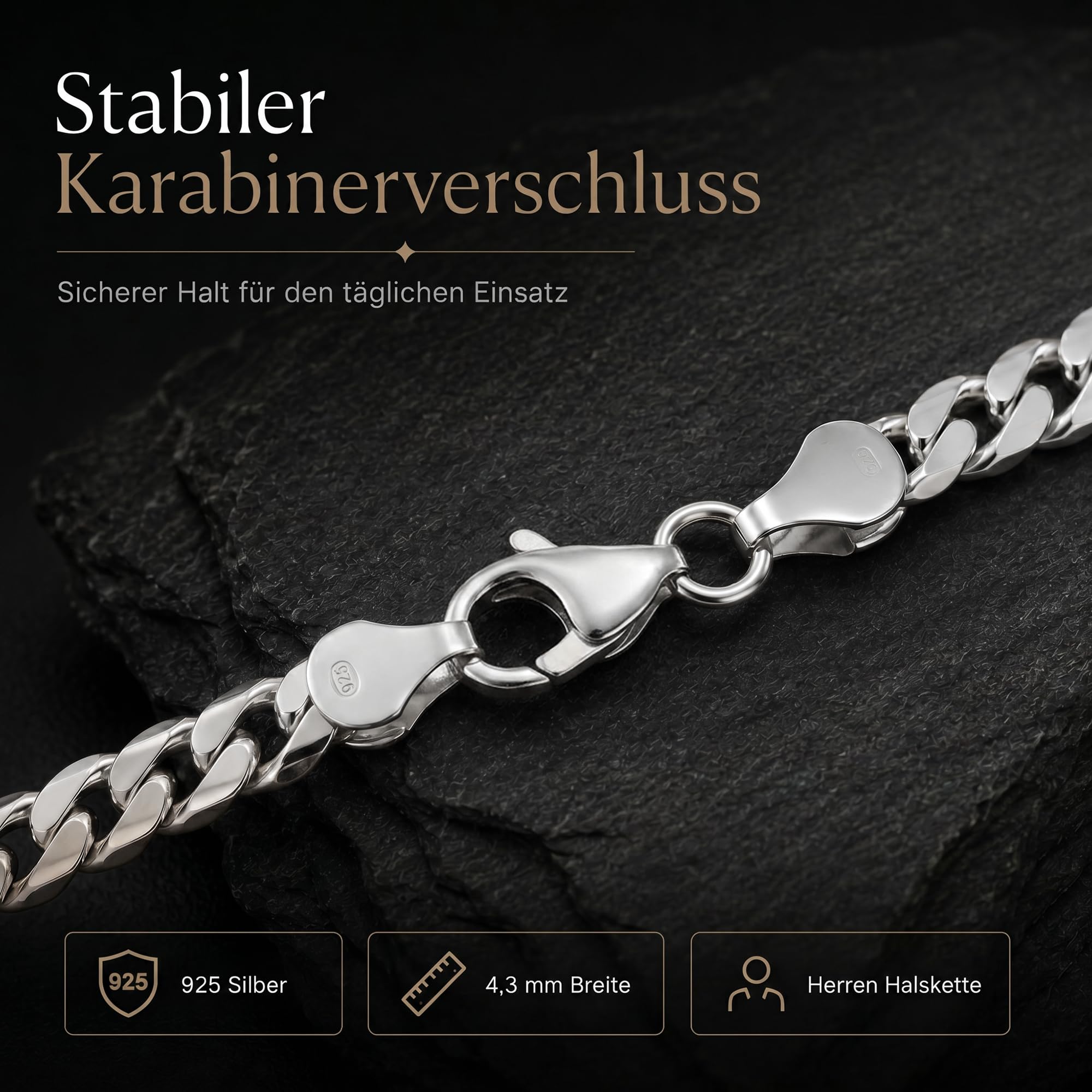 Silberkette Herren 925 Silber Panzerkette 4,3mm Halskette 101042-0 | Sterlingsilber Ketten Länge 45 50 55 60 cm verfügbar Geschenk Freund