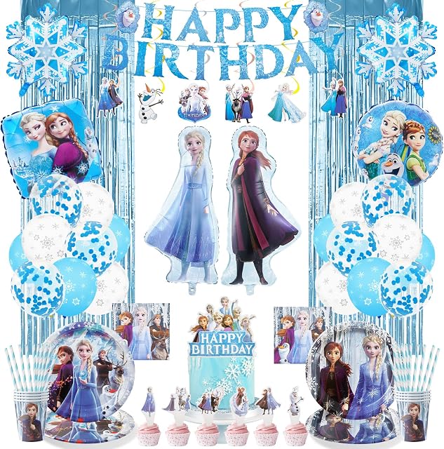 Ainvliya 94PCS Party Tableware Set, Party Decorations with Paper Plates Cups and Napkins Balloon Happy Birthday Banner, Party Supplies Birthday Decorations for Girls, 10 Guests