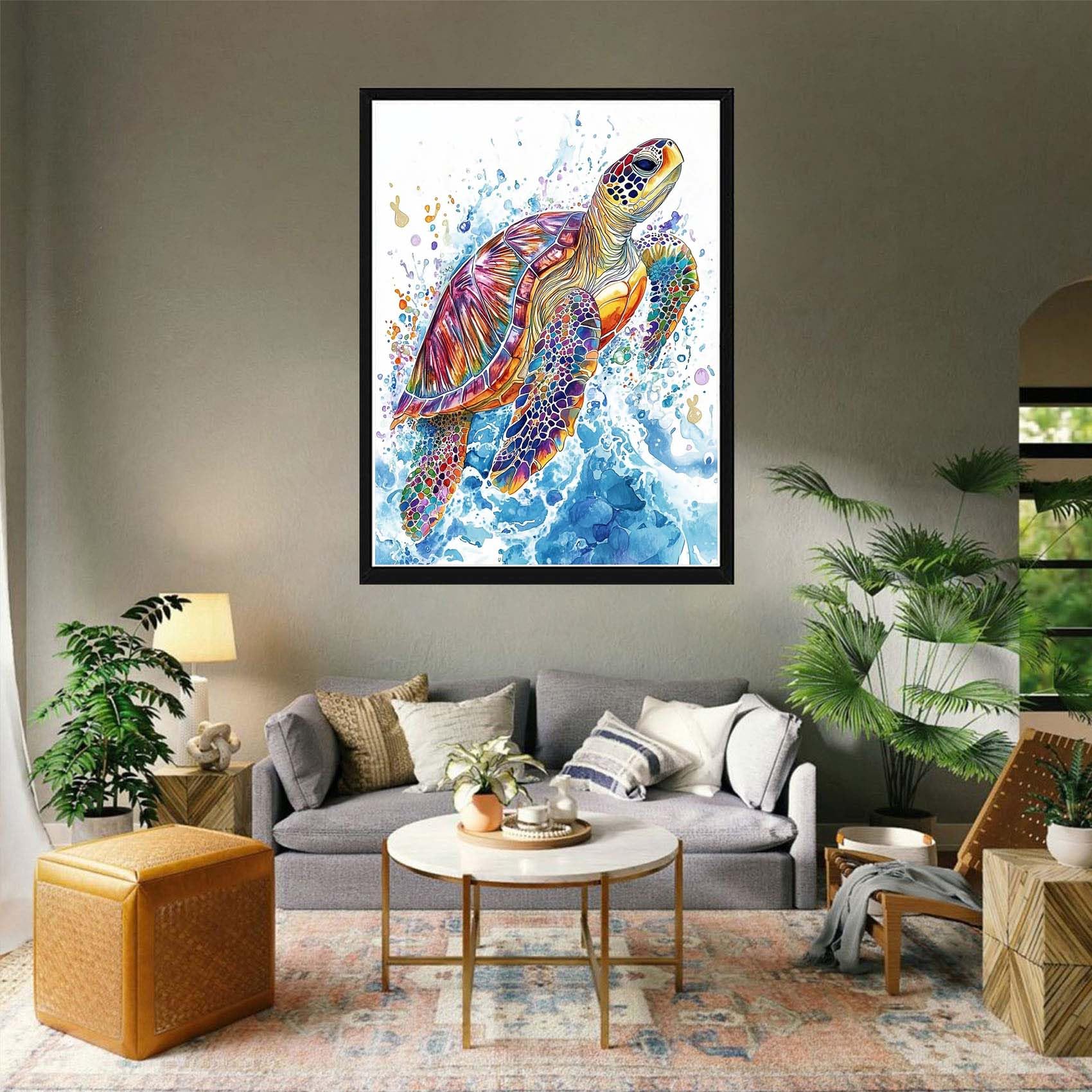 Kit Peinture Diamant 5D Tortue Océan - Broderie Diamant Animaux Sous-Marin 30x40cm