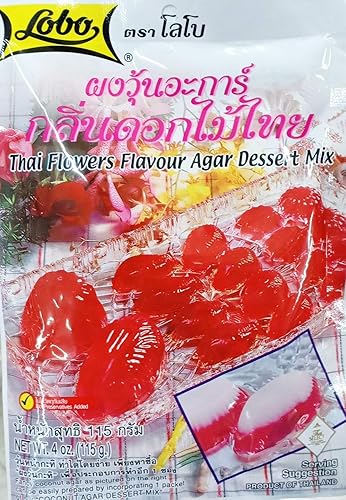 LOBO Mezcla de postre de agar con sabor a flores tailandesas, 4.06 oz x 2 paquetes (certificado Halal) / Por BENJAWAN shop