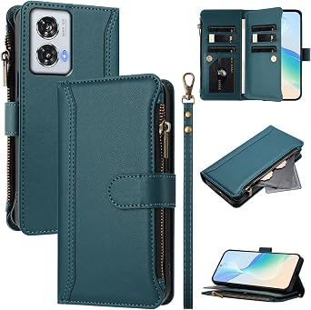 Case for Motorola Edge 50 Fusion Wallet Case, Premium PU Leather Zipper Folio Wallet RFID Blocking with Wrist Strap Flip Cover Credit Card Holder, Compatible with Motorola Edge 50 Fusion C