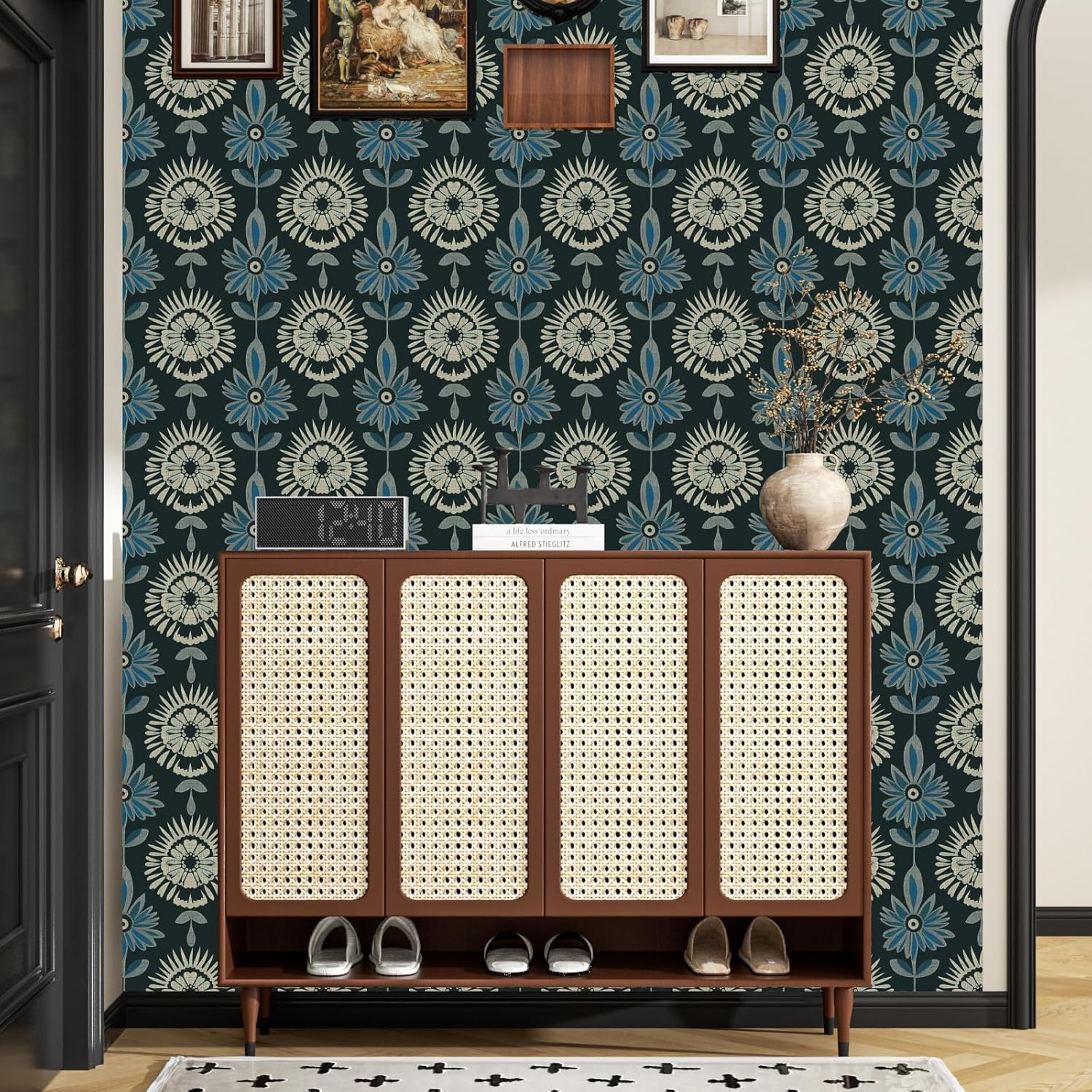 BOKEBEVE Extra Long Green Leaves Wallpaper Stick and Peel Boho Floral Contact Paper Vintage Wallpapers Symmetrical Style Modern Renter Friendly for Accent Wall Cabinet Removable 17.5 x 393.5In