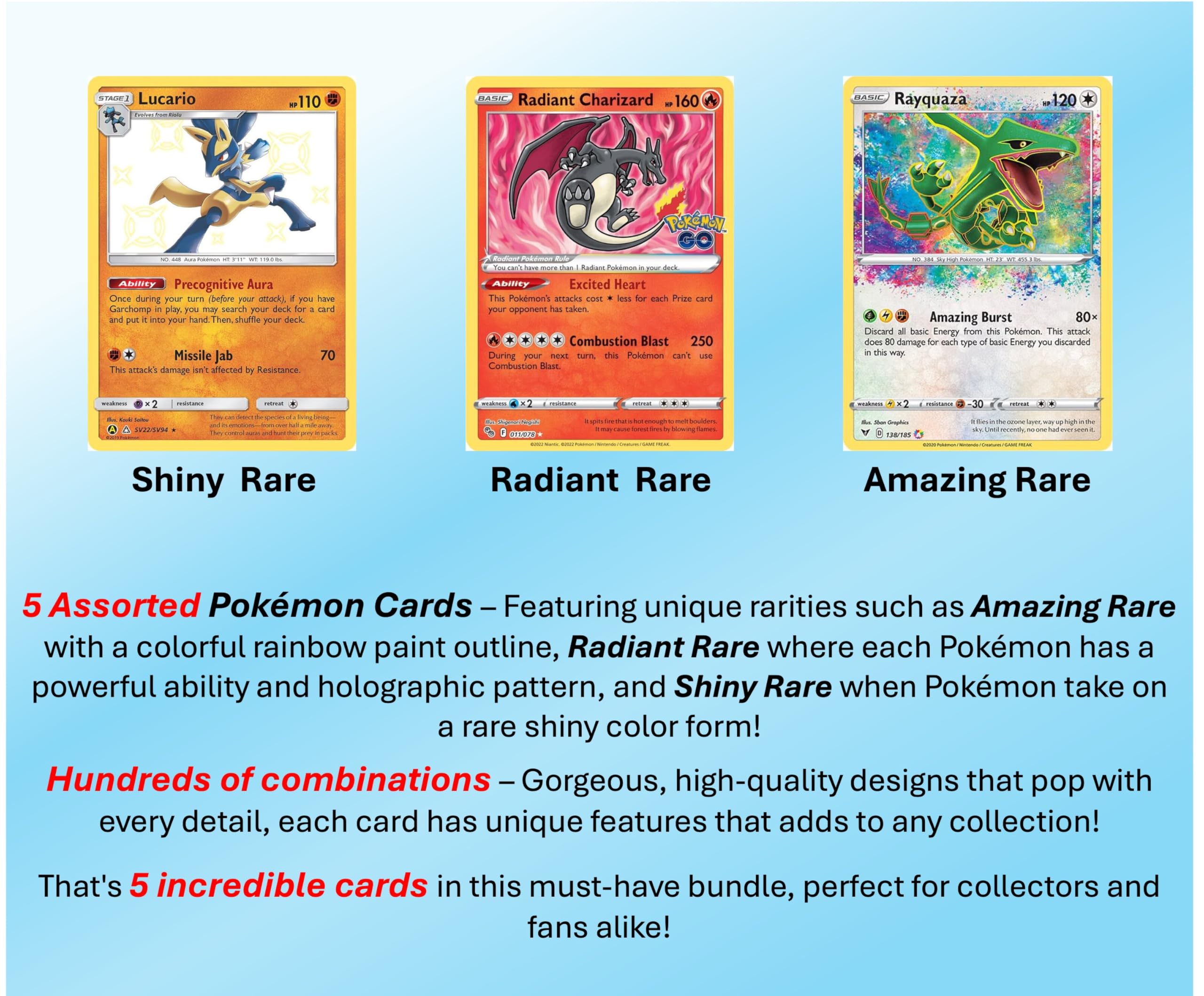 Amazon.com: 5 Pokemon Card - Shiny Rare/Radiant Rare/Amazing Rare Lot - 5  Assorted Cards