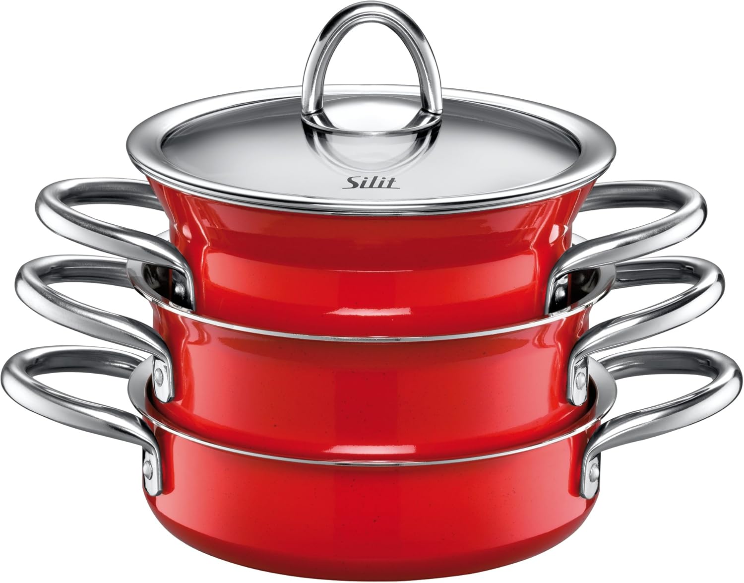 Silit Minimax Stackable Silargan Functional Ceramic Pot Set, 4 Piece, Energy Red