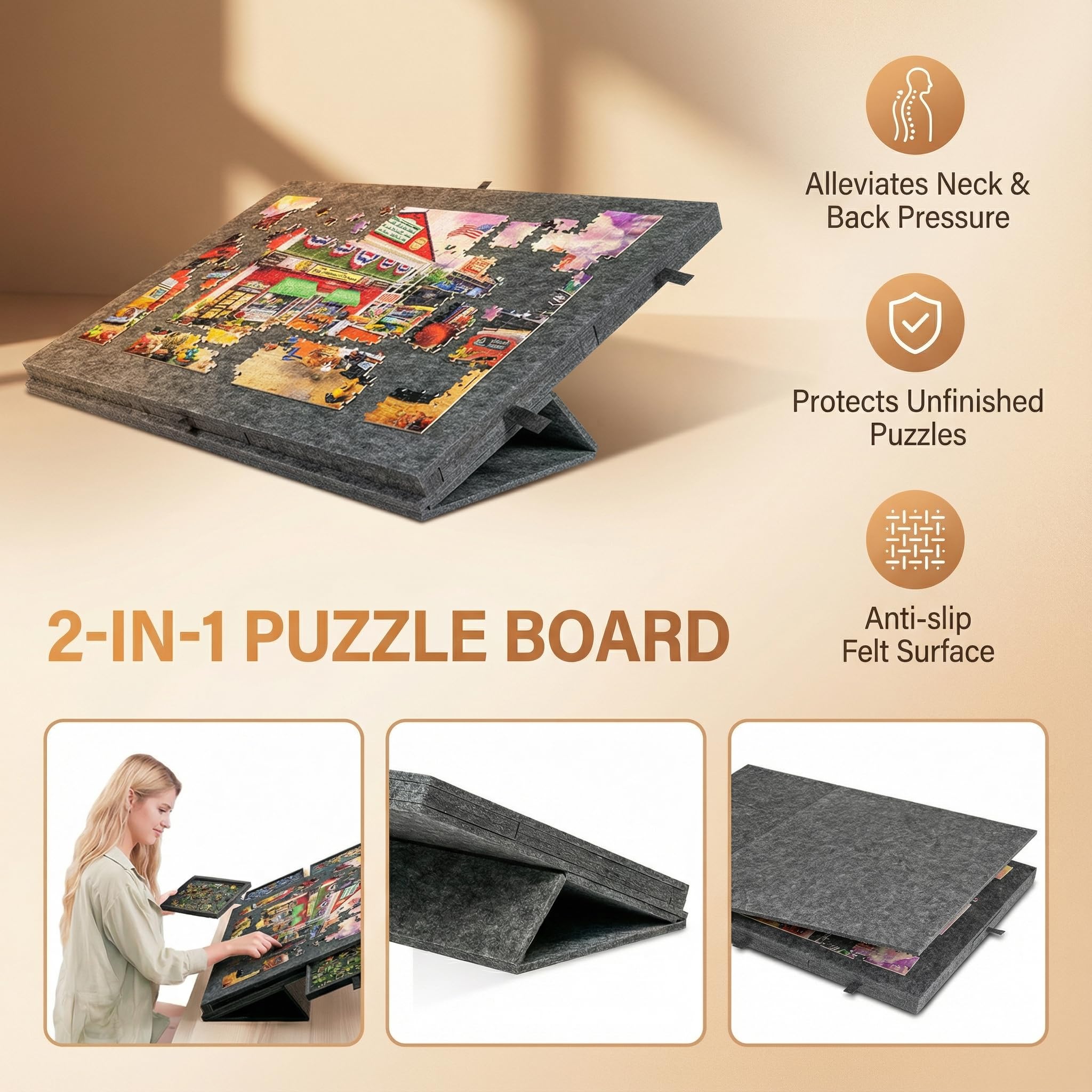 Puzzlebrett 2-in-1 mit 6 Sortierschubladen, Filz-Puzzletisch, Tragbarer Puzzle-Ständer mit Schutzhülle, Leicht und Stabil, für 1000 Teile