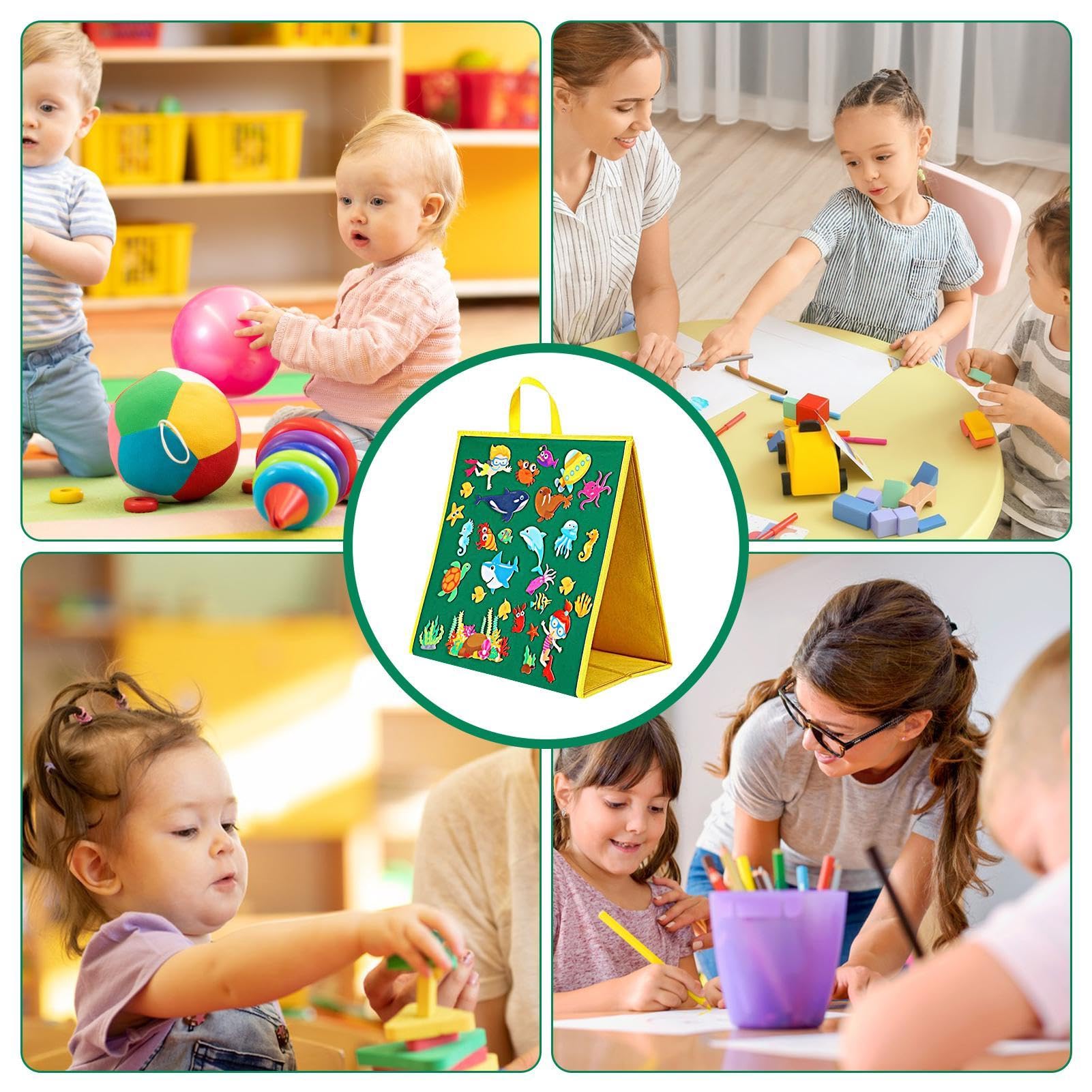 Lavagna In Feltro Pieghevole Double-Face Per Bambini: Gioco Educativo E Storytelling, 42x32 Cm
