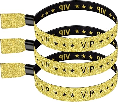 100 Pcs VIP Wristbands for Events, Premium Cloth Fabric Wrist Bands with Shimmering Lurex Jacquard Weaving, Adjustable Disposable Security Lock Bracelets for Festivals, Nightclubs and Party,Gold