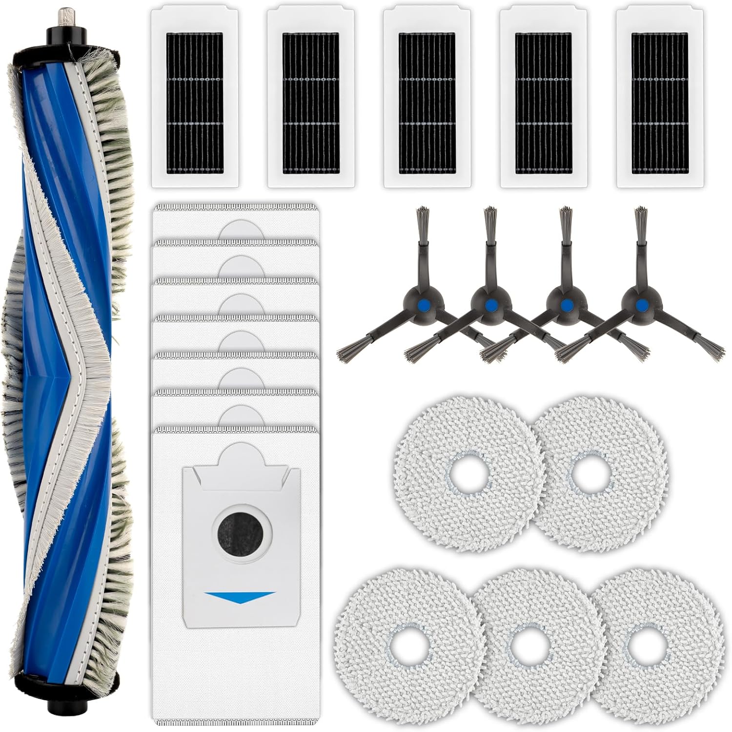 (22 Pack) X5 Omni Replacement Parts Compatible with ECOVACS DEEBOT X5 Omni/ X5 Pro Omni Robot Vacuum Cleaner, 1 Roller Brush, 4 Side Brushes, 7 Dust Bags, 5 HEPA Filters, 5 Mop Pads, Accessories Kit