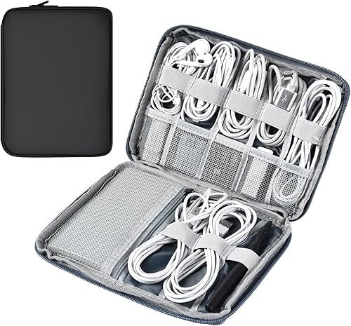 Miniatura 10 de Organizador de cables de cuero para viaje, impermeable, organizador de cables de viaje, portátil, organizador técnico, estuche de viaje para Verde