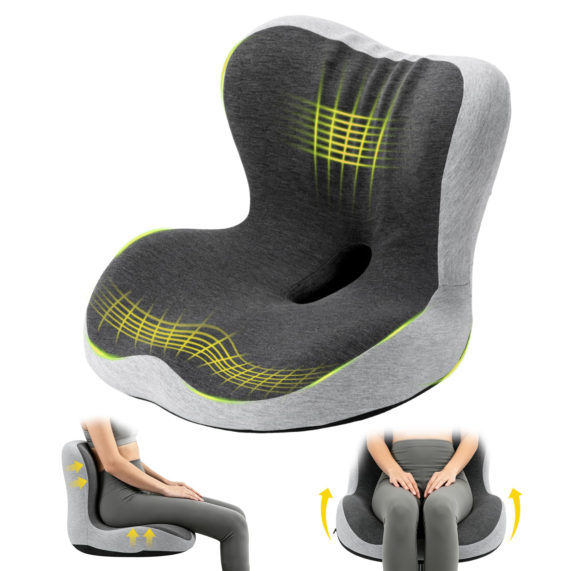 Photo 1 of Urban Deco Memory Foam Seat Cushion for Office Chair, Sciatica Pain Relief Coccyx Cushion for Tailbone Pain, Orthopedic Gel Seat Cushion for Car, Non-Slip Bottom and Breathable Cover, Black & Grey