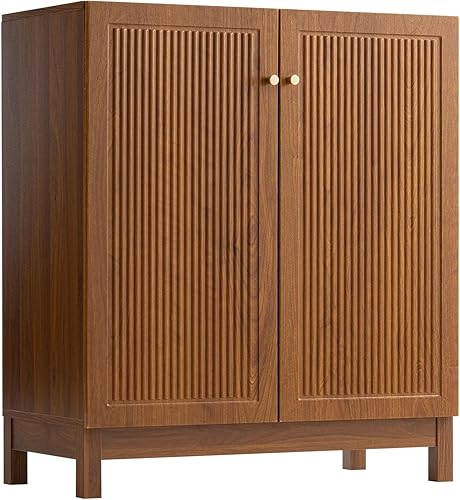 Miniatura 7 de SUNBURY Armario estriado con almacenamiento, gabinete de acento moderno de mediados de siglo con 2 puertas, aparador buffet con estantes ajustables