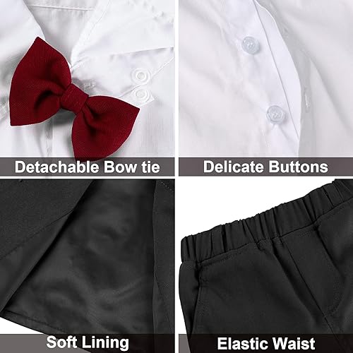 Miniatura 5 de A&J DESIGN Trajes formales de 4 piezas para bebé, traje de caballero con camisa de vestir, corbatín, chaleco, pantalones y sombrero plano