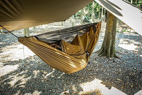 Miniatura 9 de OneTigris KOMPOUND Hamaca de camping con red, hamaca portátil ligera con cubierta interna cálida y correas amigables para árboles para mochileros,