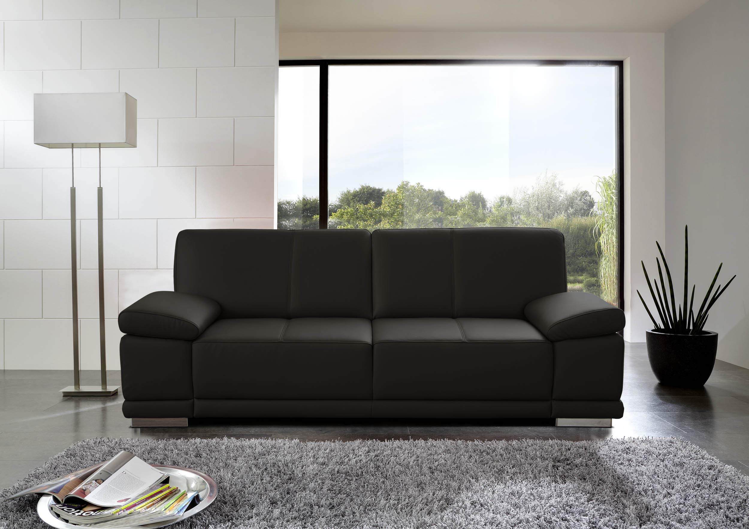 CAVADORE 3-Sitzer Sofa Corianne / Echtledercouch im modernen Design / Mit Armteilverstellung / 217 x 80 x 99 / Echtleder dunkelbraun