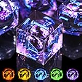 AUSTOR Violet Flame Dragon Dice Set - 7 Pieces Resin Dice: D20, D12, D10, D8, D6, D4 with Case