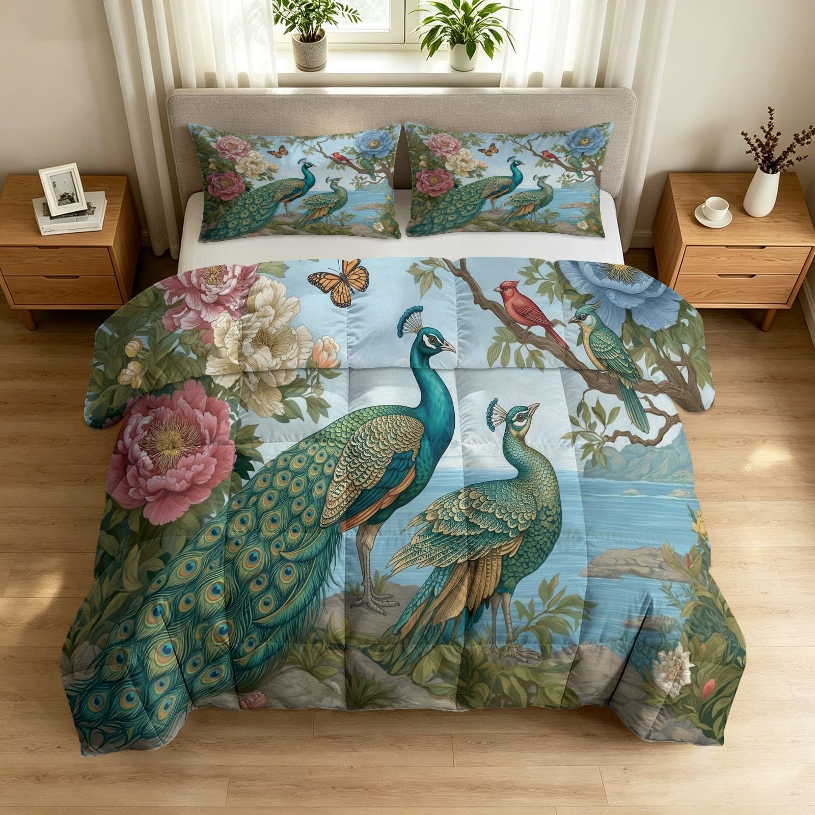 Couette animal paon vert rétro pour transformer la chambre en un havre de nature