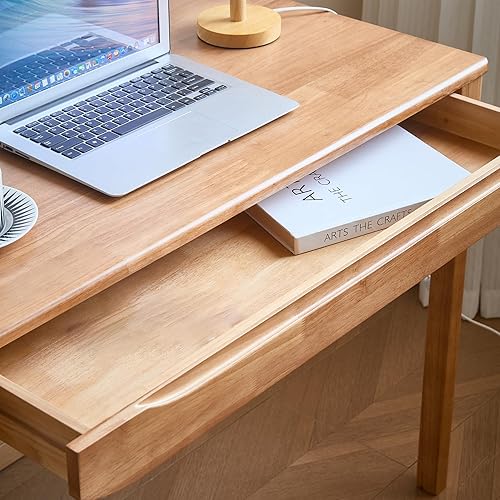 Miniatura 3 de Escritorio de madera maciza de 40"x24" con cajones, escritorio de escritura de madera para espacios pequeños, escritorios de oficina en casa para