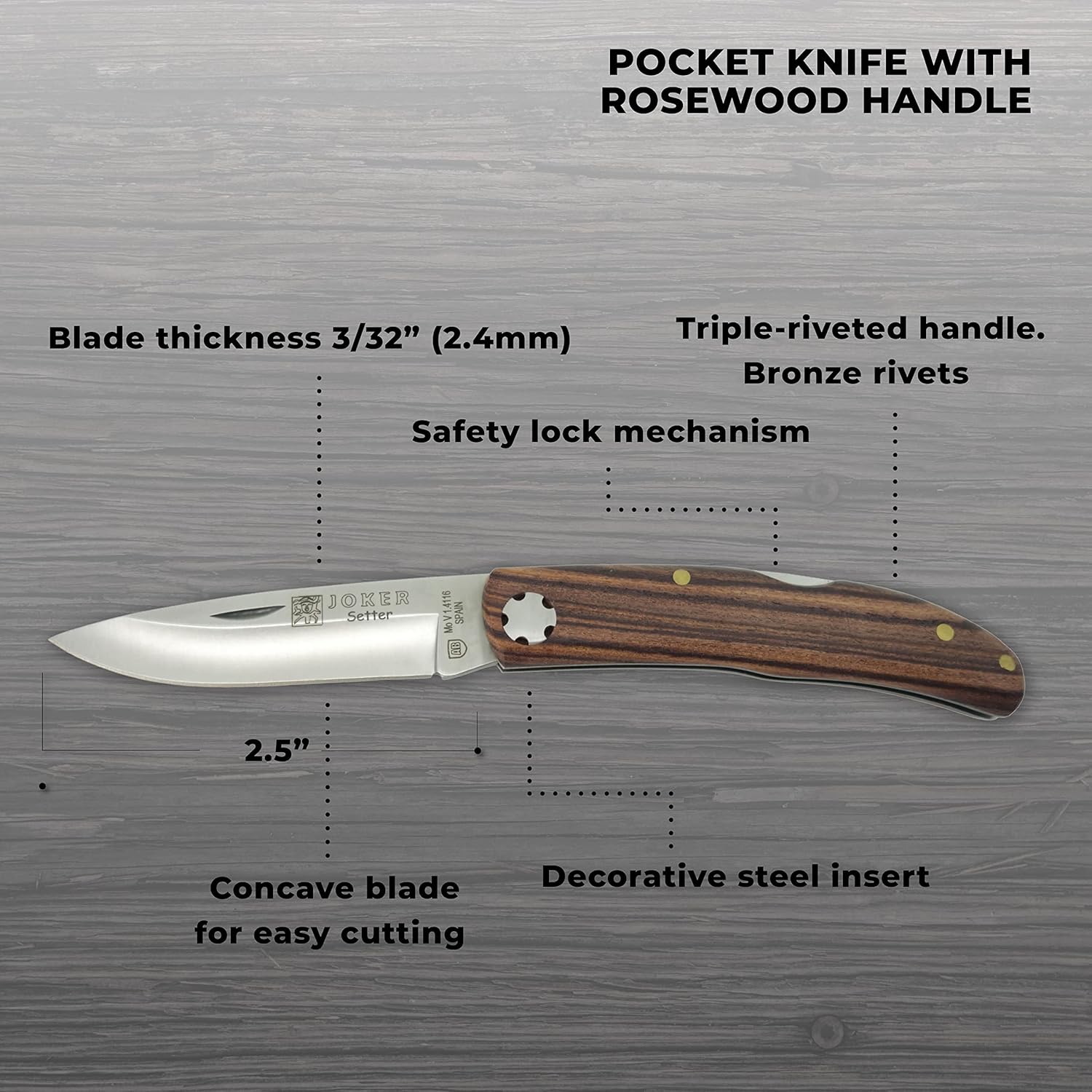 Pocket Folding Knife - Lock Mechanism - Rosewood Handle
