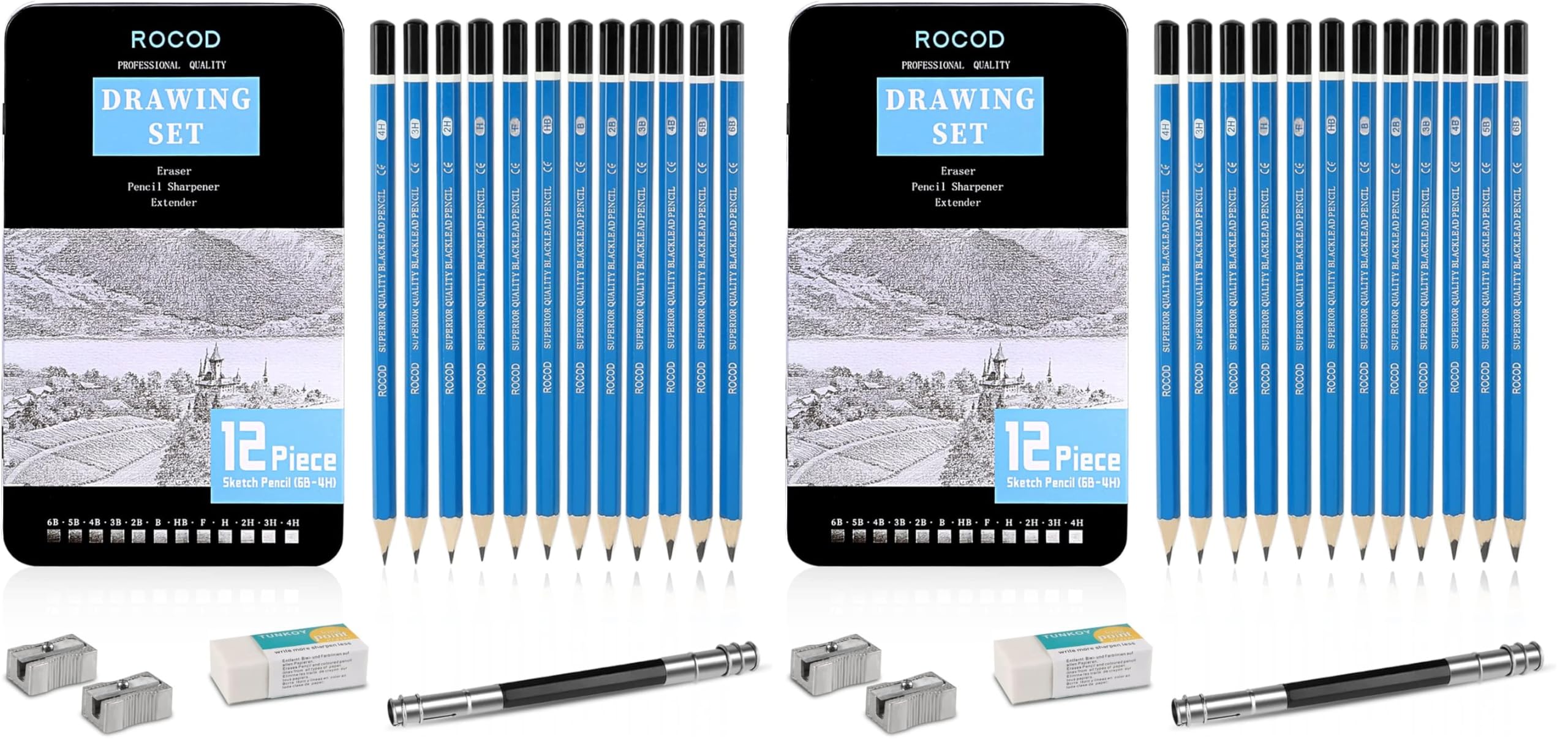 Profession Sketch Pencils 6B to 4H for Kids and Adults Drawing, Art Graphite Pencil for Artists Beginner Sketching (Pack of 2)