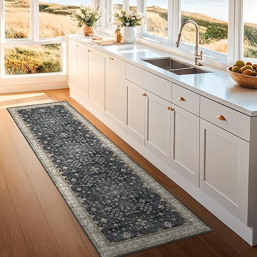 Miniatura 303 de Alfombra Boho Negra para Sala de Estar - Alfombra de Área Lavable de 10x14 Pies, Alfombras de Comedor para Debajo de la Mesa, Alfombra Suave de Pelo