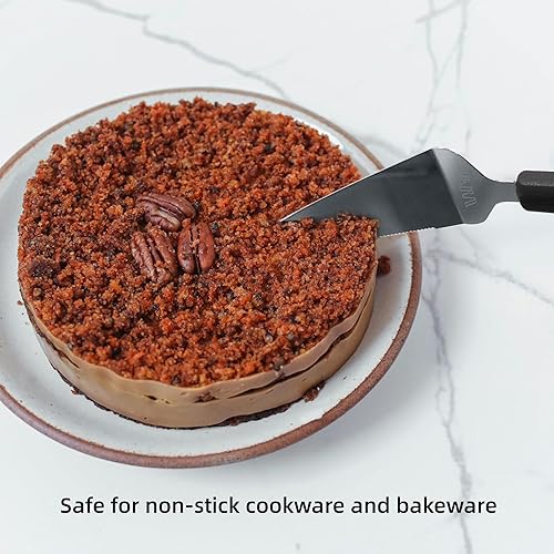 Miniatura 7 de LEGERM Juego de espátulas para servidor Black Pie Premium Cuchillo de acero inoxidable liso y dentado para tartas, pizza y postres Utensilios de