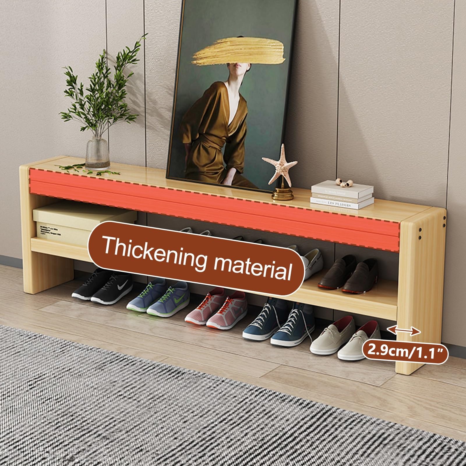Panchina da ingresso in legno sottile, 61 cm, in legno naturale, stretta, per camera da letto, soggiorno e corridoio, elegante arredamento per piccoli spazi