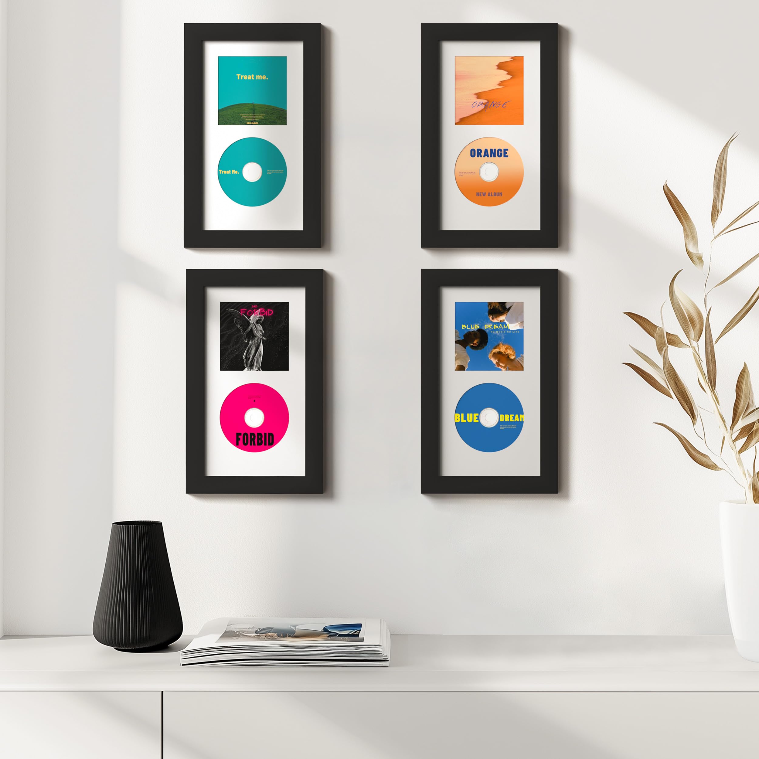 eletecpro CD-Rahmen 16 x 30 cm, klassischer CD-Display-Rahmen aus technischem Holz und Acryl-Abdeckung für Musik-Disc und Booklet, signierte Album-Wandvitrine mit 2 Matten für 4 Farben, Heimdekoration