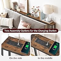 Vista 4 de Mesa consola delgada con tomas de corriente, mesa de sofá estrecha de 70.9 pulgadas, mesa detrás del sofá con estación de carga, mesa de pasillo